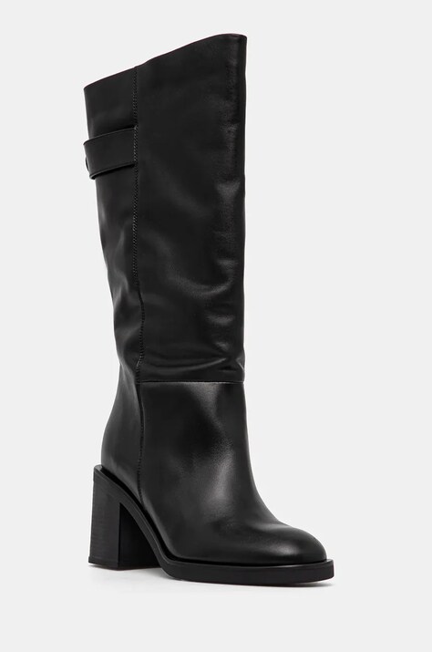 BOSS ghete de piele Camy femei, culoarea negru, cu toc drept, 50536703