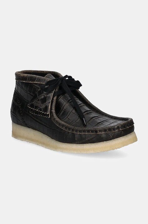 Clarks Originals półbuty skórzane Wallabee Boot damskie kolor czarny na płaskim obcasie 26179161
