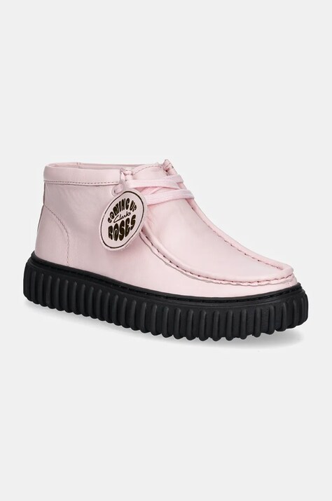 Clarks Originals półbuty skórzane CUR Torhill Hi damskie kolor różowy na płaskim obcasie 26180975