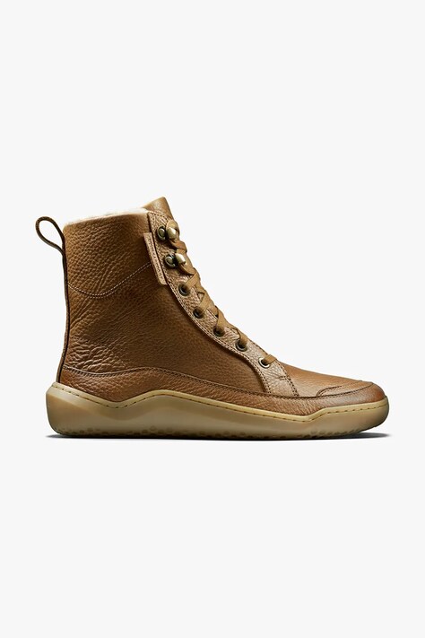 Vivobarefoot cizme de piele GOBI BOOT WARMLINED femei, culoarea maro, cu toc plat, izolat, 209439