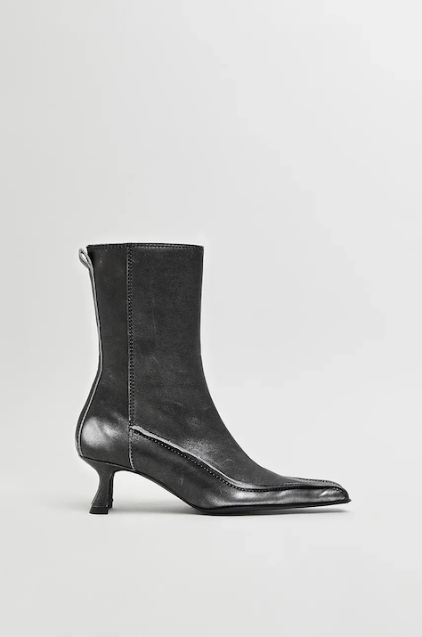 Miista cizme de piele Lynette femei, culoarea gri, cu toc drept, MI_5584