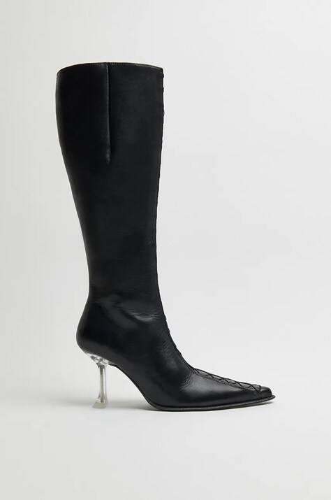 Miista ghete de piele Aline femei, culoarea negru, cu toc cui, MI_5294
