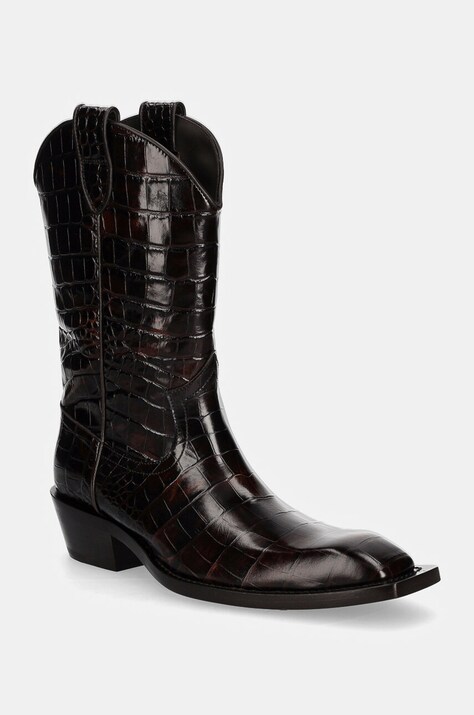 Kožne kaubojske čizme Martine Rose Cowboy Boot za žene, boja: smeđa, ravni potplat, 1061LE01710
