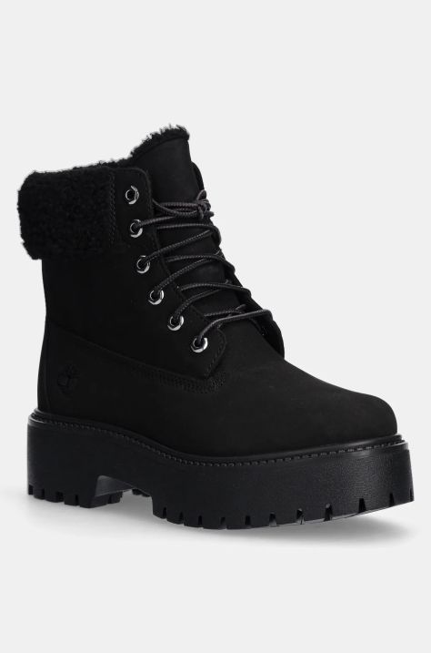 Timberland bokacsizma Stone Street fekete, női, enyhén téliesített, lapos talpú, TB0A2PU6W051