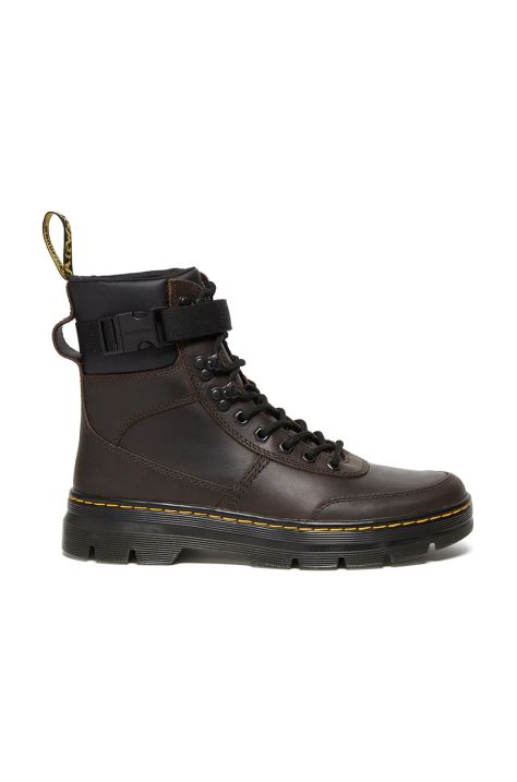 Dr. Martens botki skórzane Combs Tech Leather kolor brązowy na płaskim obcasie lekko ocieplone DM27804201