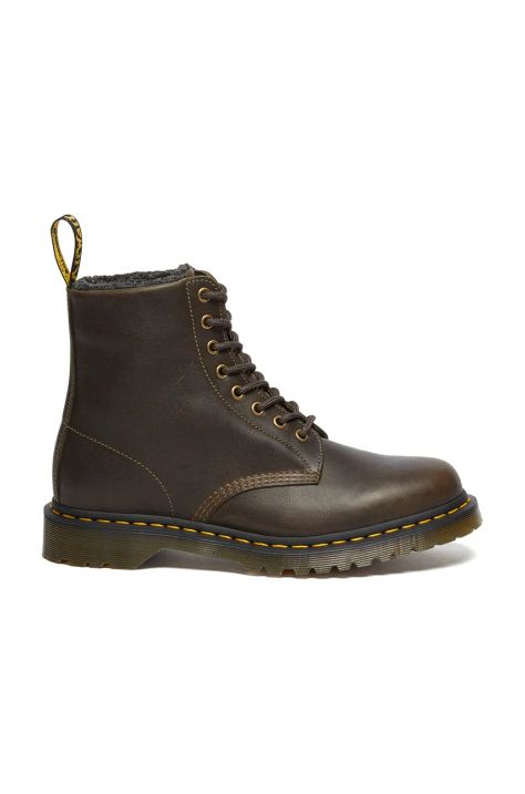 Dr. Martens workery skórzane 1460 Wl kolor brązowy na płaskim obcasie ocieplone DM31873538