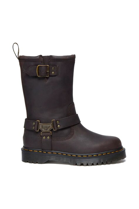 Kožené kozačky Dr. Martens Anistone Hi dámské, hnědá barva, na plochém podpatku, lehce zateplené, DM31901201
