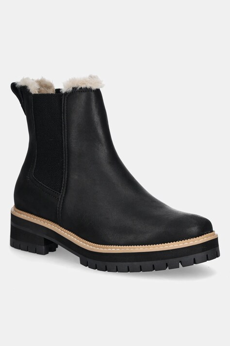 Toms ghete chelsea de piele BENNET femei, culoarea negru, cu toc plat, izolare usoara, 10021299