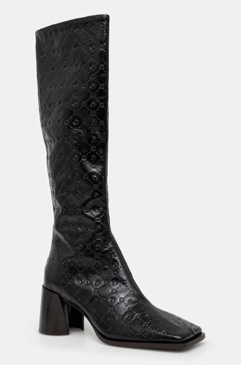 Marine Serre ghete de piele Moonogram Embossed Leather Ms Block High femei, culoarea negru, cu toc drept, WFW038A.CLEA0051