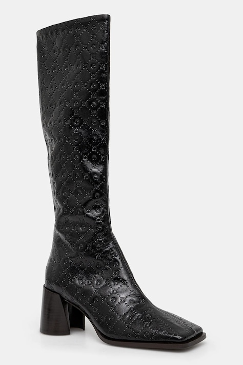 Kožené kozačky Marine Serre Moonogram Embossed Leather Ms Block High dámské, černá barva, na podpatku, WFW038A.CLEA0051