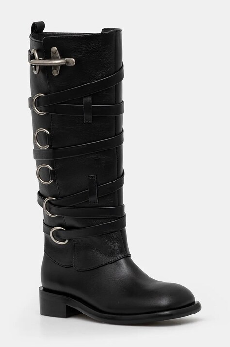 Andersson Bell kozaki skórzane Harness Boots damskie kolor czarny na płaskim obcasie aaa388w