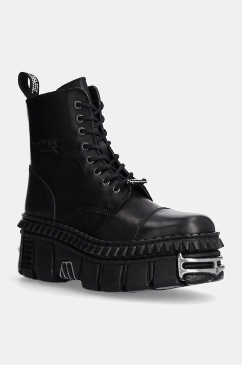 New Rock leather biker boots women's black color M-WALL083CCT-S9