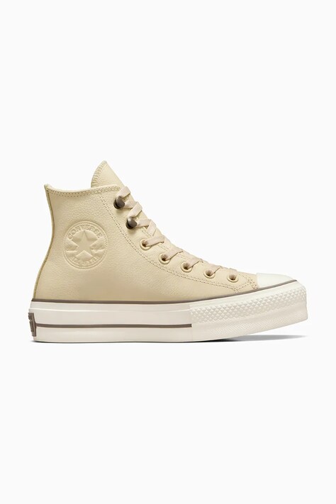 Δερμάτινα ελαφριά παπούτσια Converse Chuck Taylor All Star Lift χρώμα: μπεζ, A11158C