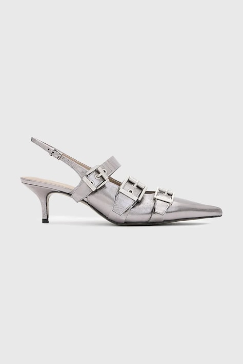 Шкіряні туфлі AllSaints Grace Buckle Heel колір срібний W150FB