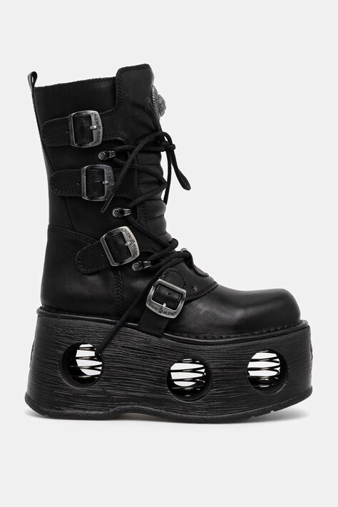 New Rock ghete de piele ITALI Y NOMADA NEGRO + SPACE MUELLES femei, culoarea negru, cu platformă, M-373-S2
