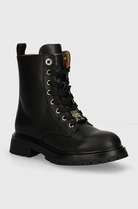 Παιδικές δερμάτινες μπότες Tommy Hilfiger χρώμα: μαύρο, T3A5-33568