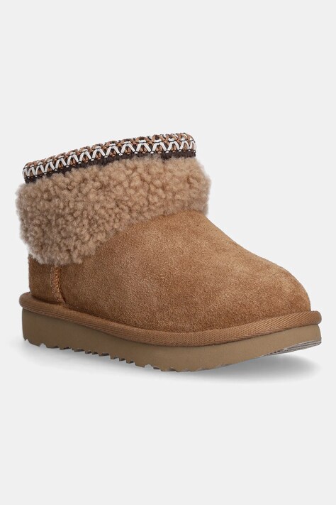 UGG cizme de iarnă pentru copii din piele întoarsă CLASSIC ULTRA MINI MAXI CURLY culoarea maro, 1157730T