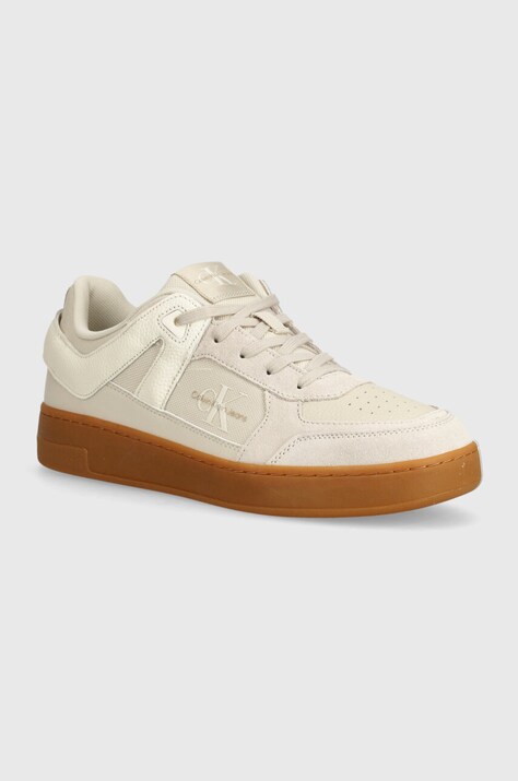 Tenisky Calvin Klein Jeans BASKET CUP LOW LACEUP LTH ML MTR béžová farba, YM0YM00994