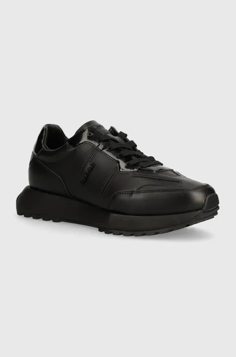 Δερμάτινα αθλητικά παπούτσια Calvin Klein HM0HM01479 χρώμα: μαύρο, LOW TOP LACE UP LTH W HF