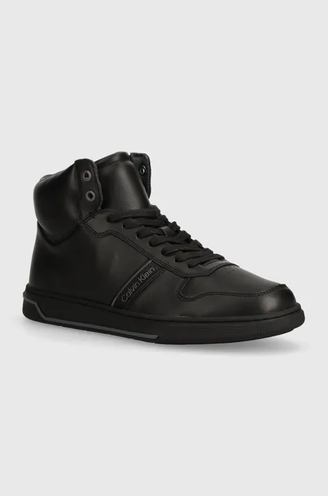Кожаные кроссовки Calvin Klein HM0HM01492 цвет чёрный HIGH TOP LACE UP LOGO