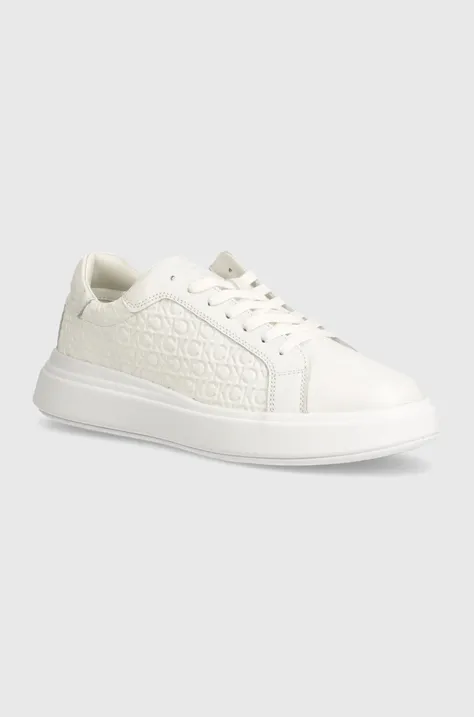 Calvin Klein sneakersy skórzane HM0HM01498 kolor biały LOW TOP LACE UP LTH MONO