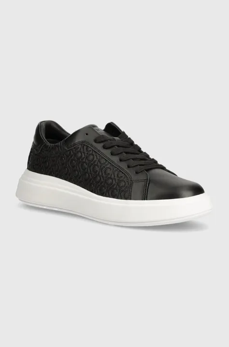 Kožené sneakers boty Calvin Klein LOW TOP LACE UP LTH MONO černá barva, HM0HM01498
