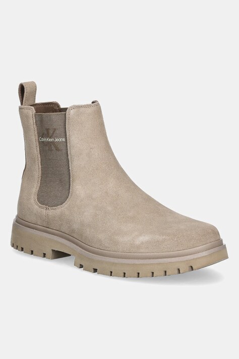 Calvin Klein Jeans ghete chelsea de piele EVA BOOT MID CHELSEA ICONIC DR barbati, culoarea bej, YM0YM01080