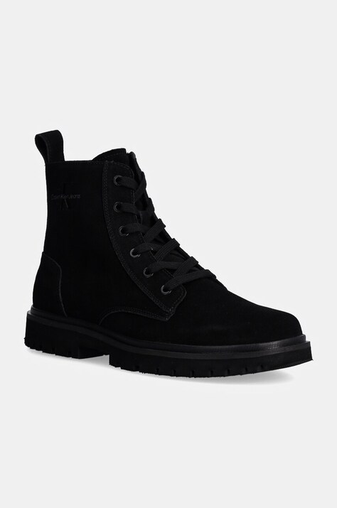 Calvin Klein Jeans pantofi inalti de piele EVA BOOT MID LACEUP ICONIC DRESS barbati, culoarea negru, YM0YM01070