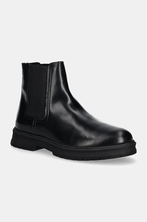 Tommy Hilfiger ghete chelsea de piele HILFIGER ABRASIV WARM LTH CHELS barbati, culoarea negru, FM0FM05176