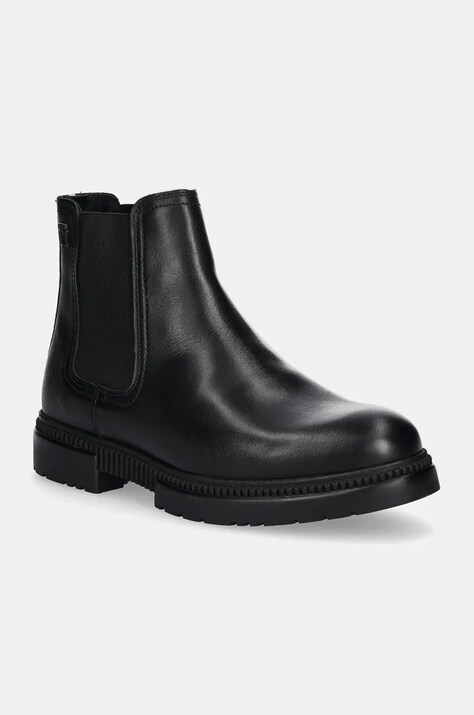 Tommy Hilfiger ghete chelsea de piele COMFORT TL TEXTURE LTH CHELSEA barbati, culoarea negru, FM0FM05181