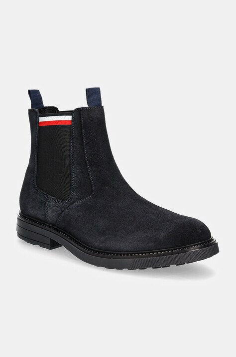 Tommy Hilfiger botine din piele intoarsa HILIFGER OUTDOOR SUEDE CHELSEA barbati, culoarea albastru marin, FM0FM05191