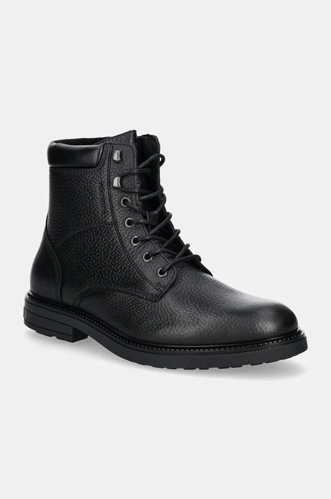 Tommy Hilfiger ghete de piele HILFIGER OUTDOOR WARM LTH BOOT barbati, culoarea negru, FM0FM05192