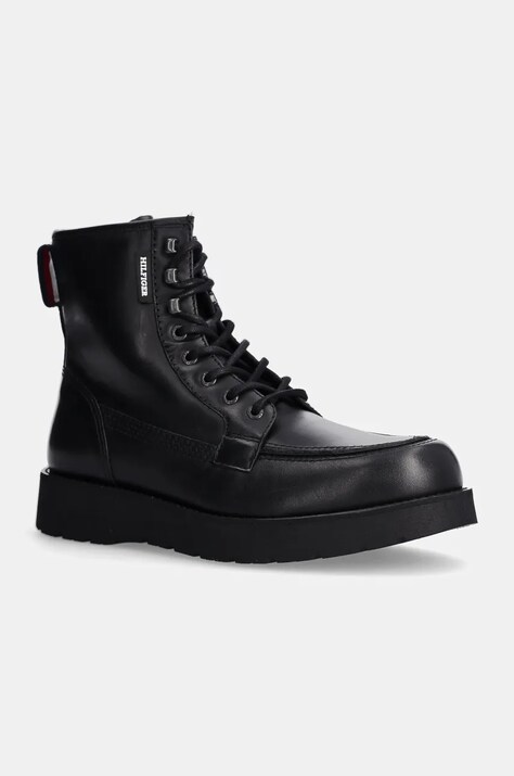 Tommy Hilfiger ghete de piele TH AMERICAN PREM CHECK LTH BOOT barbati, culoarea negru, FM0FM05194