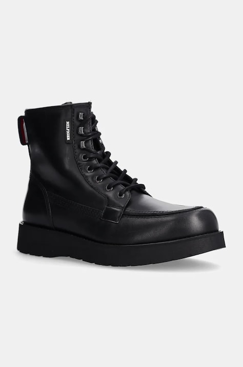 Kožené boty Tommy Hilfiger TH AMERICAN PREM CHECK LTH BOOT pánské, černá barva, FM0FM05194