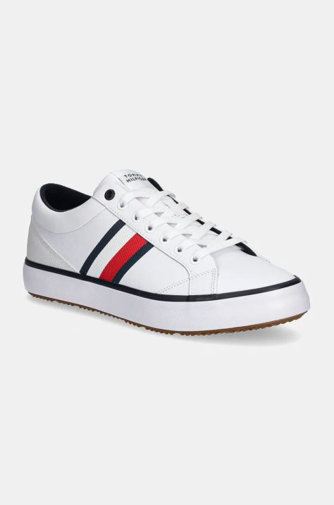 Tommy Hilfiger sneakers din piele TH HI VULC CORE CLEAT STRIPES culoarea alb, FM0FM05199