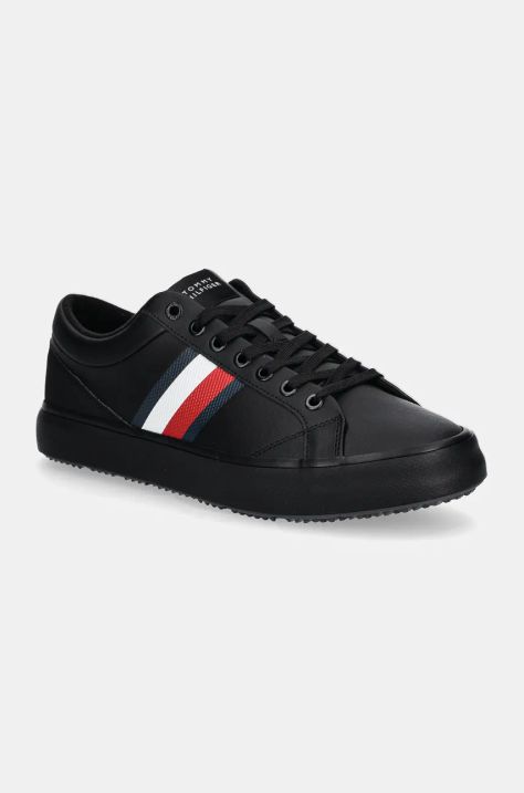 Кожени маратонки Tommy Hilfiger TH HI VULC CORE CLEAT STRIPES в черно FM0FM05199