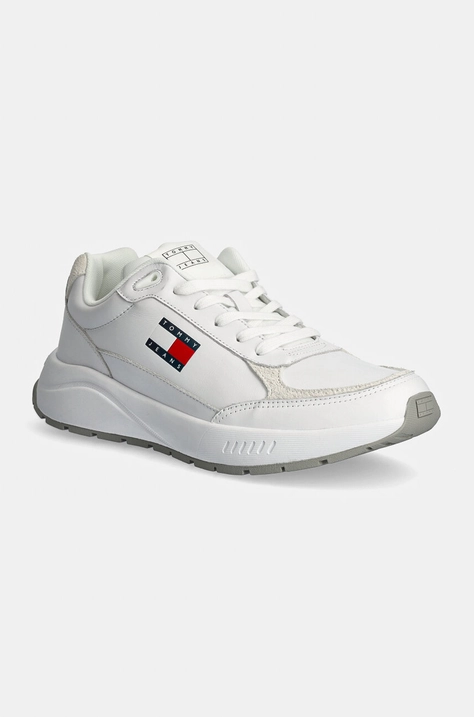 Tommy Jeans sneakers in pelle TJM RUNNER FULL LEATHER ESS colore bianco EM0EM01445