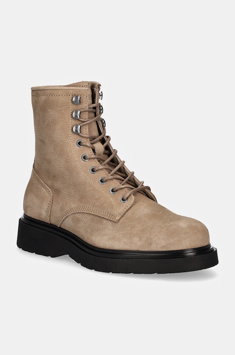 Calvin Klein pantofi de piele intoarsa LACE UP BOOT W/ ZIP SUEDE barbati, culoarea bej, HM0HM01576