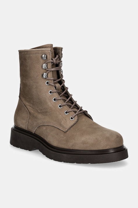 Čevlji iz semiša Calvin Klein LACE UP BOOT W/ ZIP SUEDE moški, bež barva, HM0HM01576