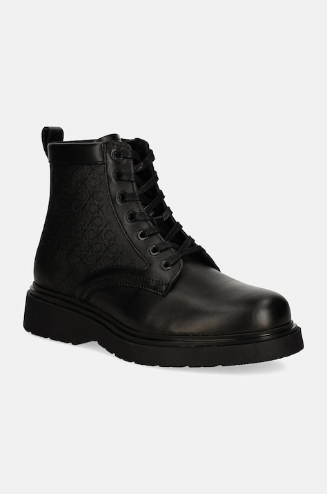 Usnjeni piščančki Calvin Klein LACE UP BOOT W/ ZIP MONO moški, črna barva, HM0HM01580