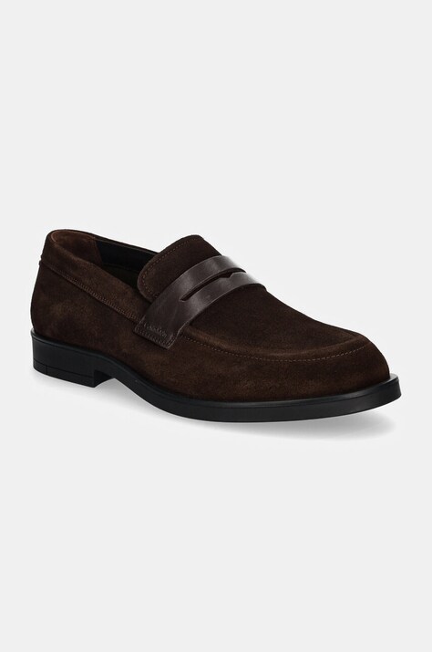 Calvin Klein mocasini din piele intoarsa MOCCASIN SUE barbati, culoarea maro, HM0HM01621