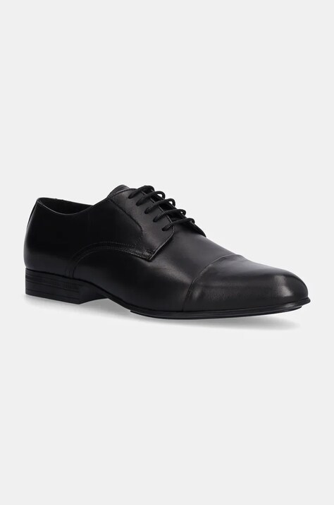 Calvin Klein pantof DERBY CAP TOE barbati, culoarea negru, HM0HM01540