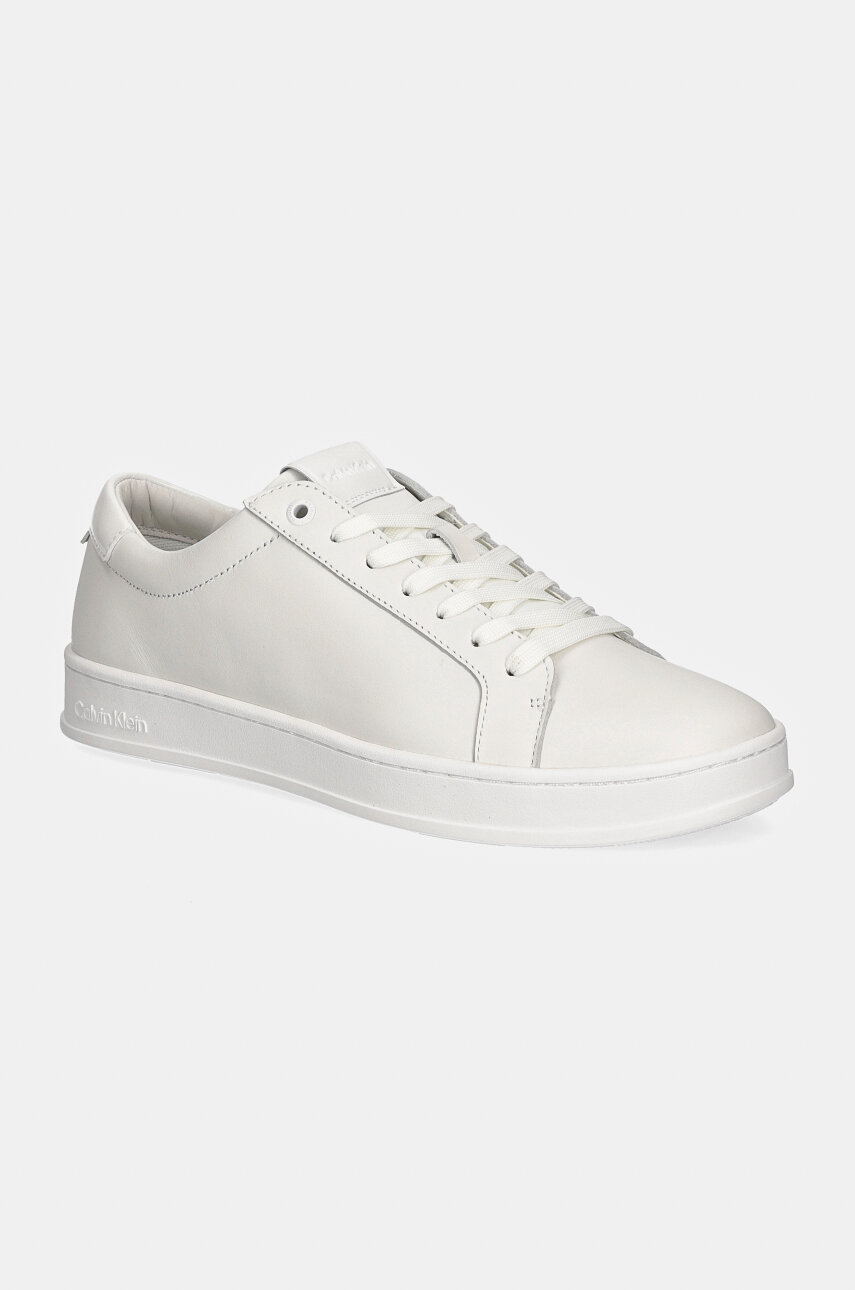 Kožené tenisky Calvin Klein LOW TOP LACE UP biela farba, HM0HM01546