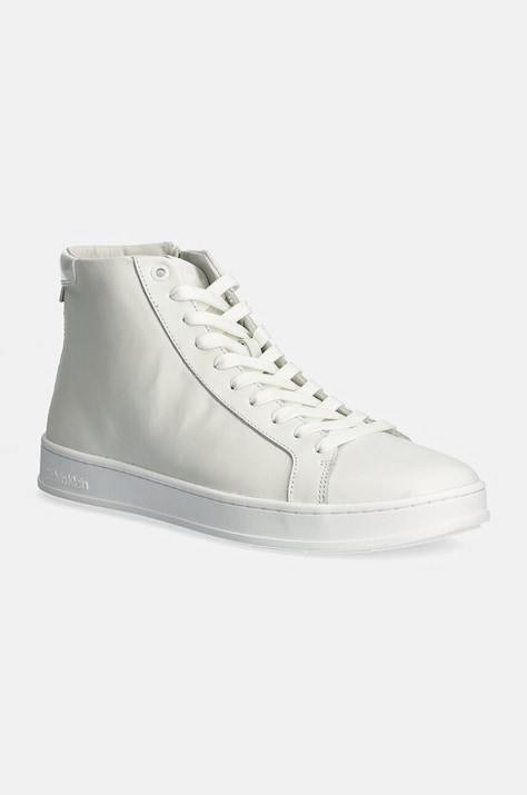 Шкіряні кросівки Calvin Klein HIGH TOP LACE UP колір білий HM0HM01547