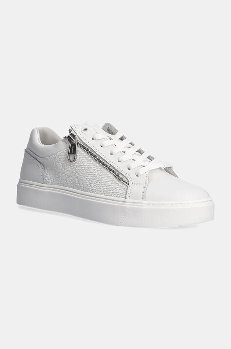 Αθλητικά Calvin Klein LOW TOP LACE UP W/ ZIP MONO χρώμα: άσπρο, HM0HM01555