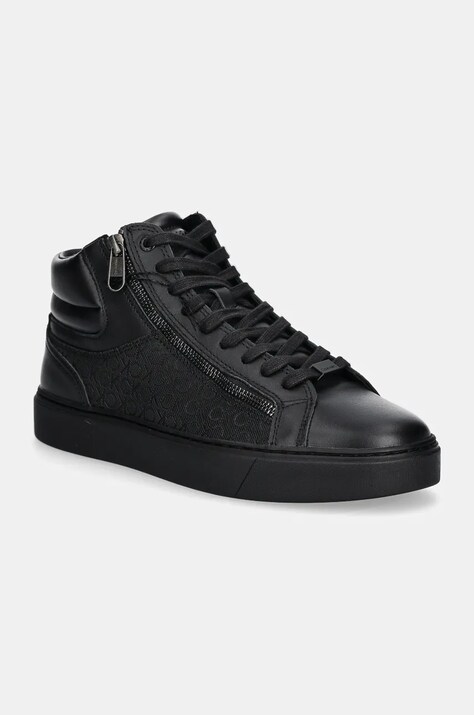 Αθλητικά Calvin Klein HIGH TOP LACE UP W/ ZIP MONO χρώμα: μαύρο, HM0HM01556