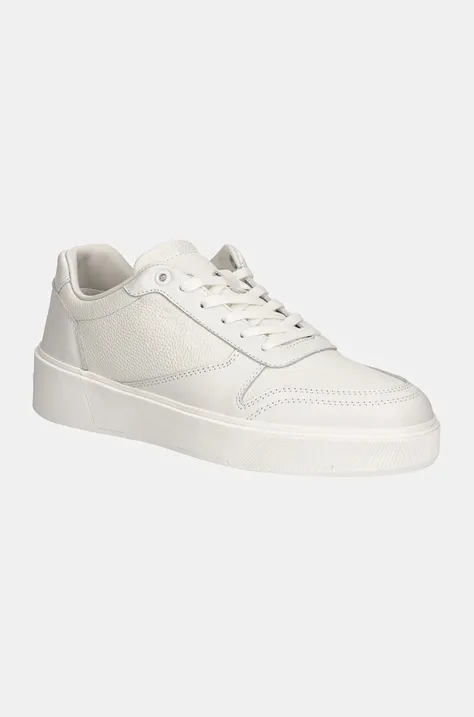 Δερμάτινα αθλητικά παπούτσια Calvin Klein LOW TOP LACE UP BSKT LTH χρώμα: άσπρο, HM0HM01624