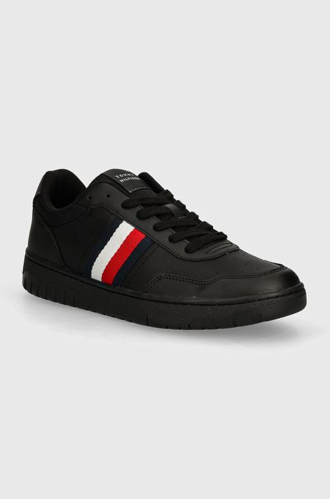 Kožne tenisice Tommy Hilfiger TH BASKET CORE LITE boja: crna, FM0FM05116