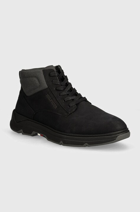 Tommy Hilfiger pantofi HILIFGER NUBUCK HYBRID CHUKKA barbati, culoarea negru, FM0FM05108