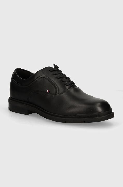 Δερμάτινα κλειστά παπούτσια Tommy Hilfiger FLEXIBLE HILFIGER LTH OXF SHOE χρώμα: μαύρο, FM0FM05086